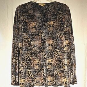 Plissé Earth Mosaic Pattern Ribbed Long Sleeve Blouse Size Large